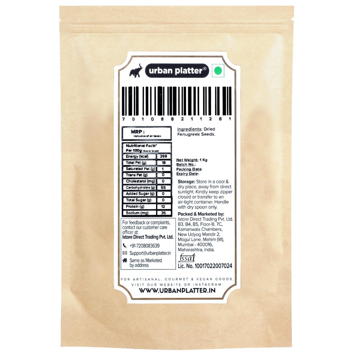 Urban Platter Dried Fenugreek (Methi) Seeds, 1000 g