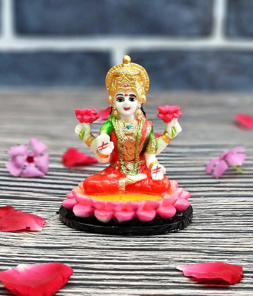 SHINDE EXPORTS Goddess laxmi Devi Marble murti Lakshmi Statue Idol for Home Pooja (9.5cm red)