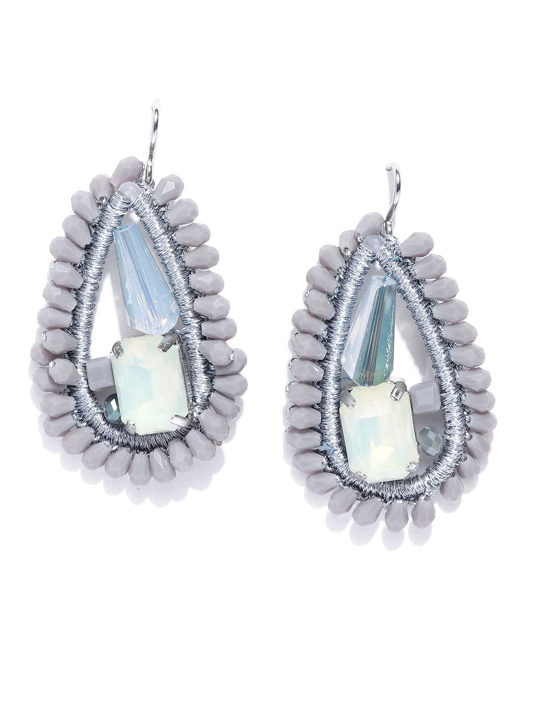 Priyaasi Prita Stones Studded Drop Earrings in Grey and Silver Color, One Size (DC-EAR-50270)