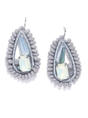 Priyaasi Prita Stones Studded Drop Earrings in Grey and Silver Color, One Size (DC-EAR-50270)