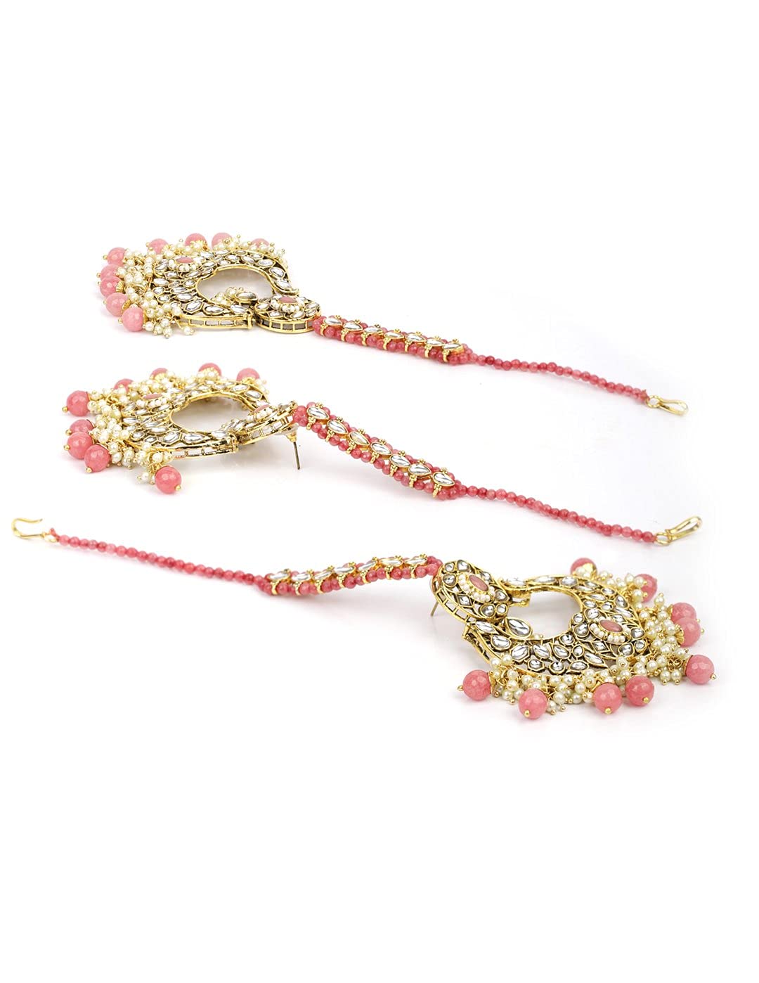 Priyaasi Pink Pearls Beads Kundan Gold Plated Traditional MaangTika Choker, One Size (NL-PR-10407)