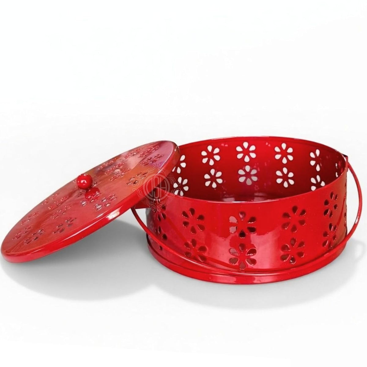 DSH Metal Mosquito Coil Holder with Lid & Handle Ash Catcher Stand for Mosquito Coil Indoor Outdoor Safe Use (Red)