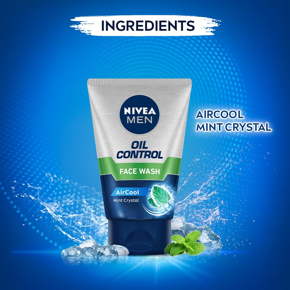 NIVEA MEN Oil Control Face Wash 100 g | With Magnolia Bark Extracts for 12 Hr Oil Control in Summer | 10 X Vitamin C Effect for Radiant Skin | For Oily Skin