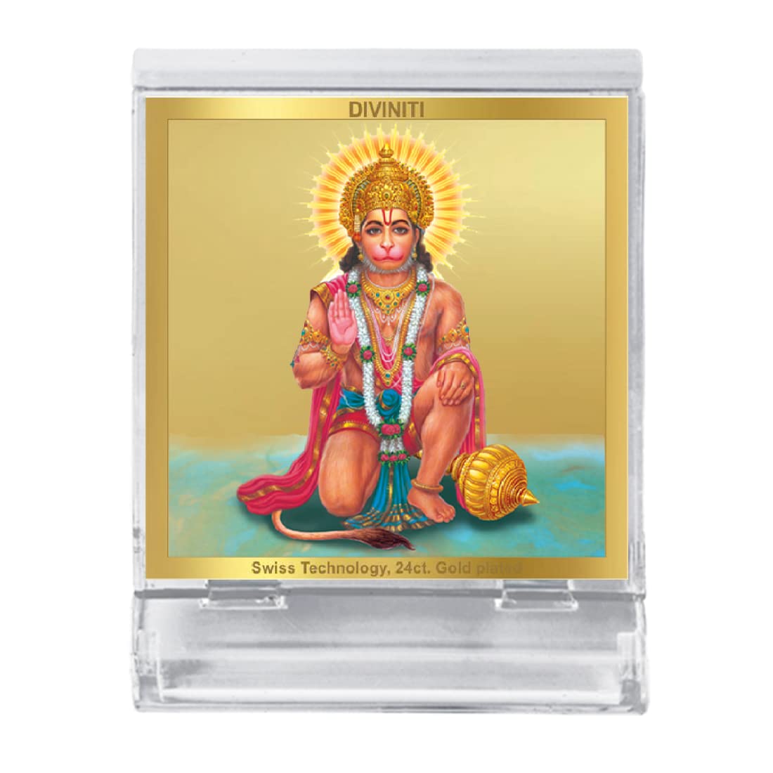 DIVINITI 24K Gold Plated Religious Car Dashboard Frame | Premium God Idol Frame for Car, Home Mandir & Office Table | Spiritual Gift, Decorative Showpiece | Hanuman-3