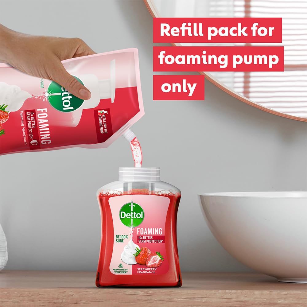 Dettol Foaming Handwash Pump - Strawberry, 250ml | Rich Foam | Moisturizing Hand Wash | Soft on Hands