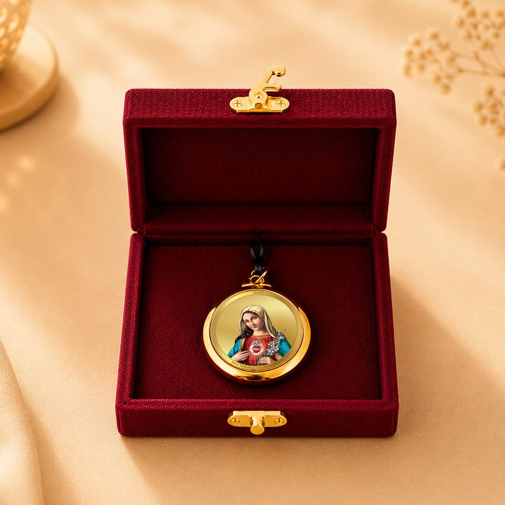 DIVINITI 24K Gold Plated Double-Sided Religious Pendant with Premium Gift Box, Spiritual Locket for Men & Women, Devotional Jewellery for Gifting & Everyday Wear | Mother Merry & Holy Cross