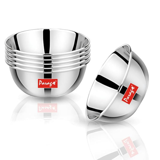 Parage 6 Pieces Stainless Steel Big Size Bowl/Wati/Katori Heavy Gauge with Mirror Finish, 10.2 cm Dia, Set of 6, 220 ml Each, Silver