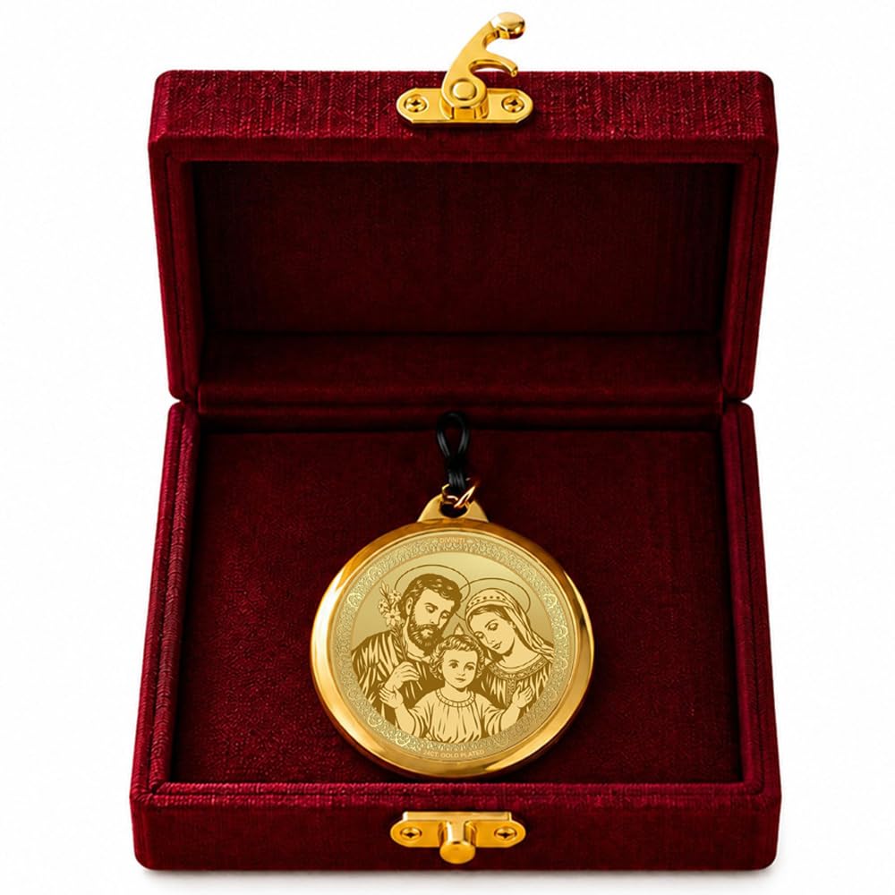 DIVINITI 24K Gold Plated Double-Sided Religious Pendant with Premium Gift Box, Spiritual Locket for Men & Women, Devotional Jewellery for Gifting & Everyday Wear | Holy Family & Holy Cross - GNG Pendant