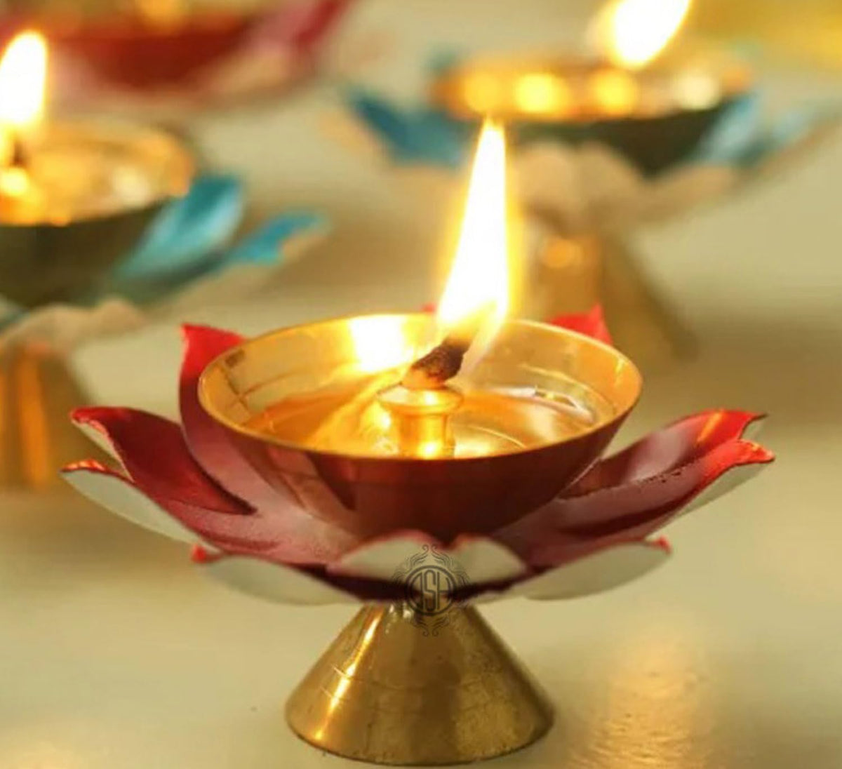 DSH Brass Diyas for Pooja Room Lotus Shape Set of 6 with Gift Box Akhand Jyot Diya Deepak Set for Diwali Festival Gift Item