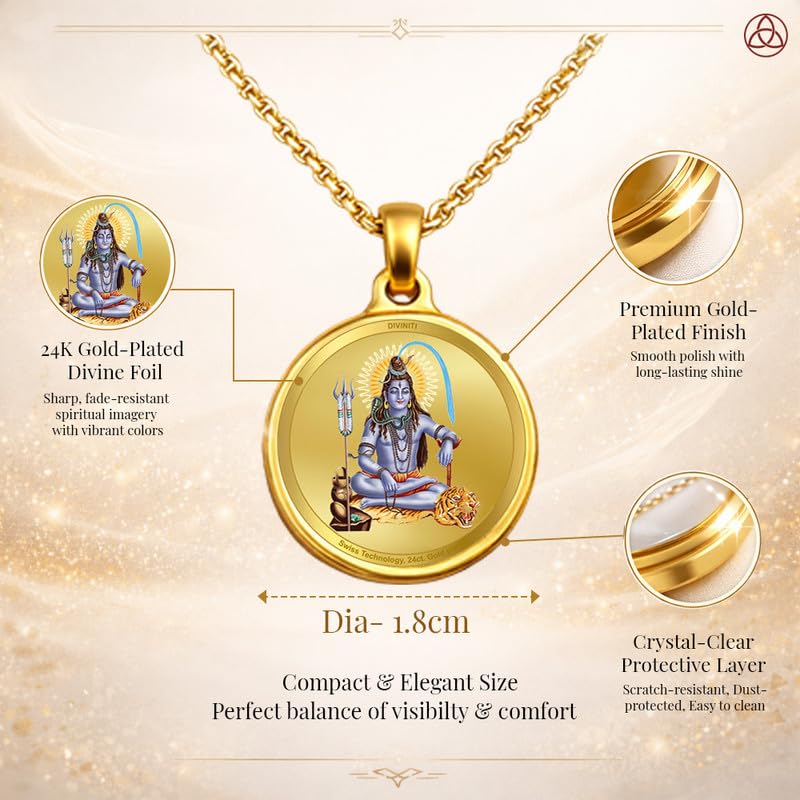 DIVINITI 24K Gold Plated Double-Sided Religious Pendant with Premium Gift Box, Spiritual Locket for Men & Women, Devotional Jewellery for Gifting & Everyday Wear | Shiva & Om-1