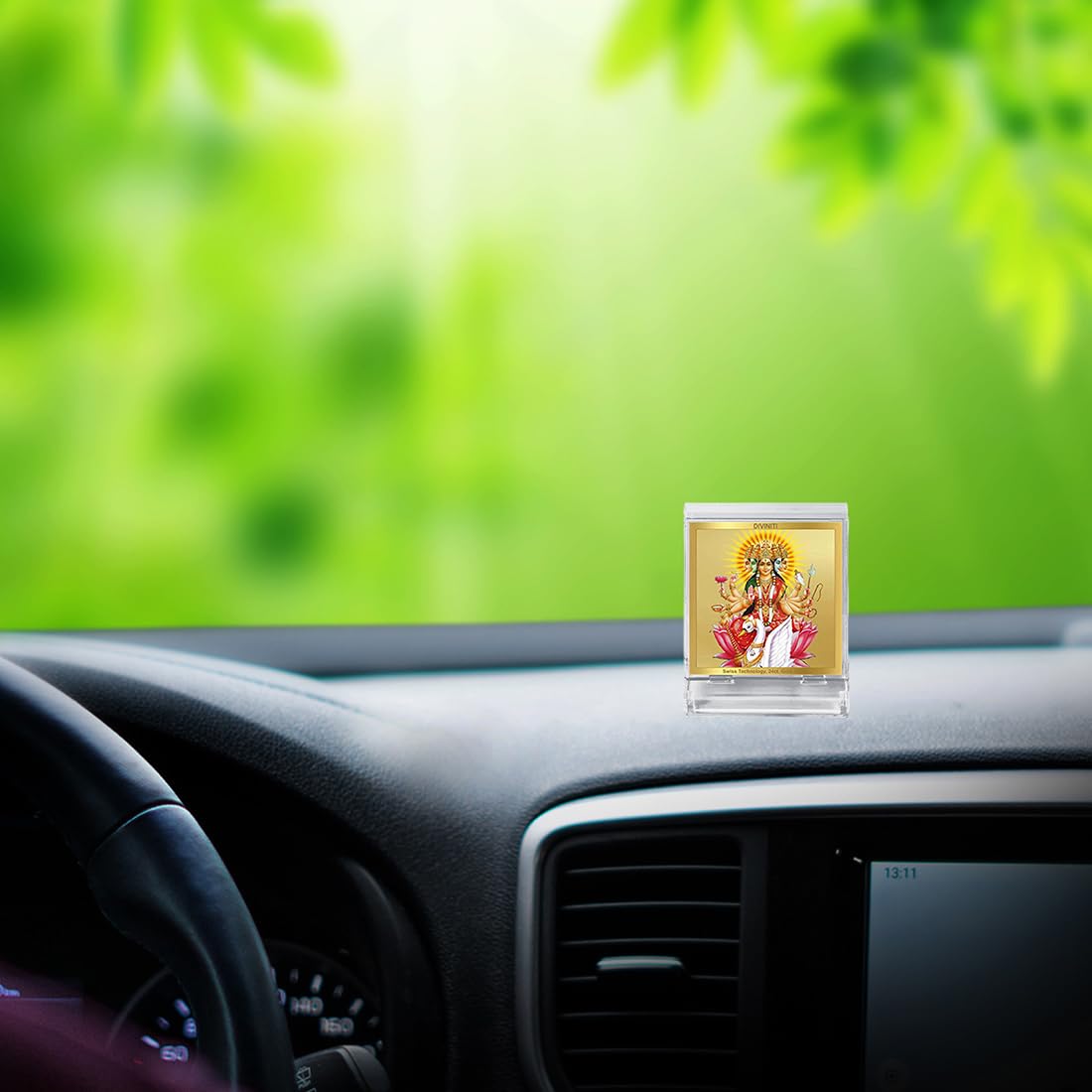 DIVINITI 24K Gold Plated Religious Car Dashboard Frame | Premium God Idol Frame for Car, Home Mandir & Office Table | Spiritual Gift, Decorative Showpiece | Gayatri - 2