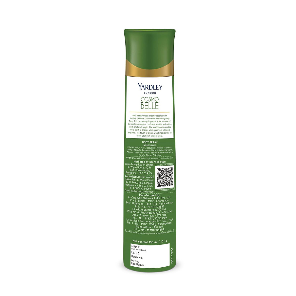 Yardley London Cosmo Belle Refreshing Body Spray for Women, 150ml | Deodrant body spray for Daily use | 90% Naturally derived