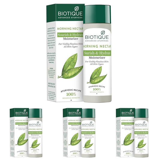 Biotique Morning Nectar Flawless Skin Moisturizer Cream | Prevents Dark Spots, Blackheads And Blemishes | Visibly Flawless Skin | Nourishes And Hydrates Skin| All Skin Types | 120Ml (Pack of 4)