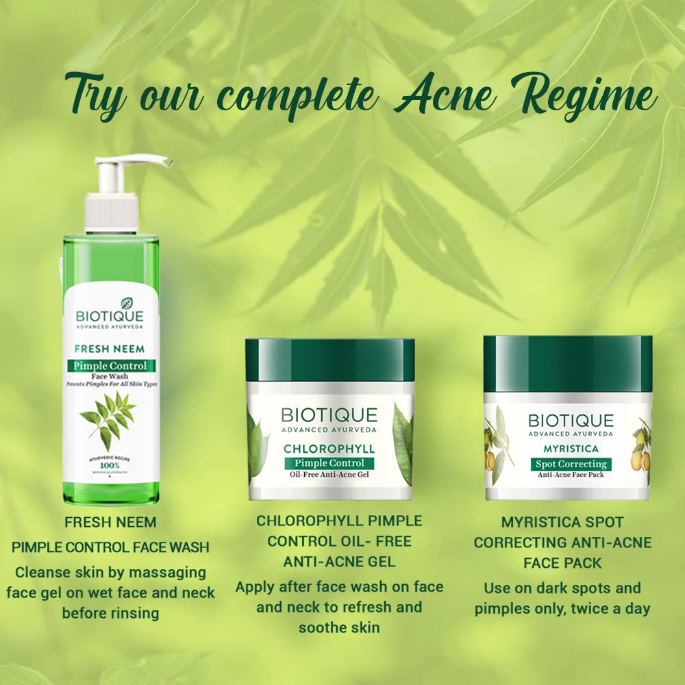 Biotique Fresh Neem Pimple Control Face Wash| Ayurvedic and Organically Pure| Prevents Pimples |100% Botanical Extracts| Suitable for All Skin Types | 200mL (Pack of 2)