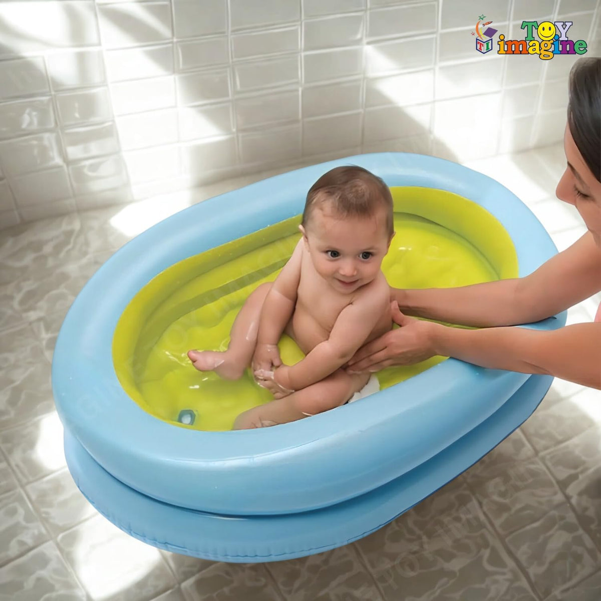 Toy Imagine 3 ft Inflatable Baby Bath Tub – Oval Foldable Swimming Pool for Kids, Boys & Girls | Indoor & Outdoor Use with Manual Hand Pump (86 × 64 × 23 cm, Blue)