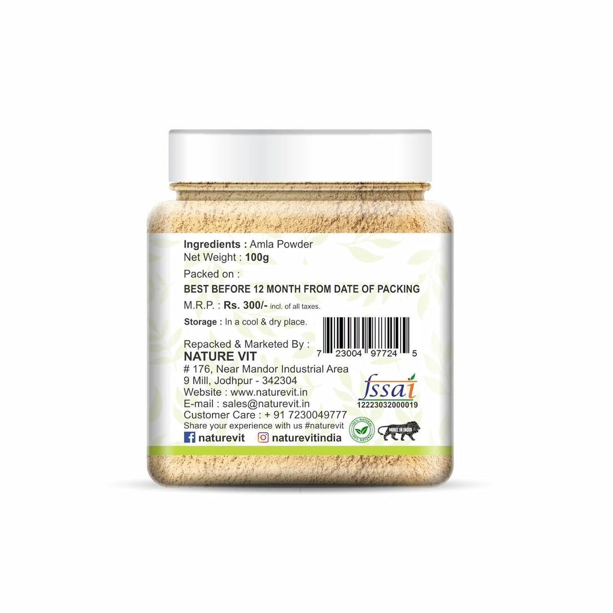 NatureVit Amla Powder 100g for Hair Growth | 100% Pure & Natural Indian Gooseberry Eating | Rich in Vitamin C | No Additives