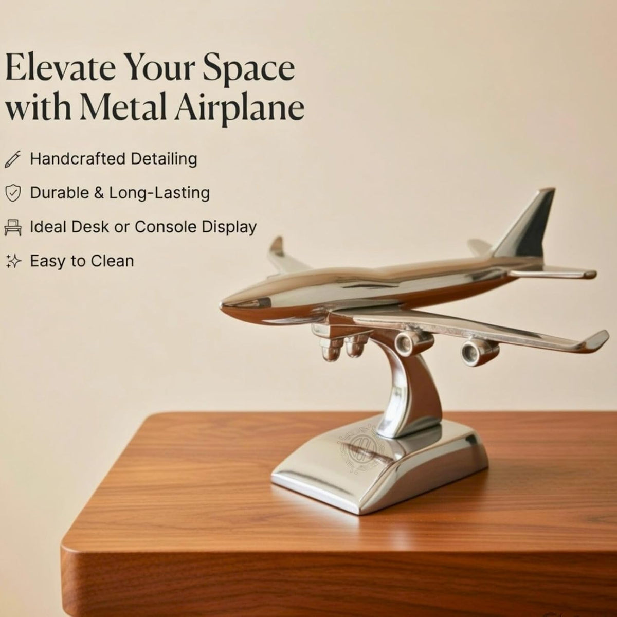 DSH Brass Jet Plane On Stand Table Top Decorative Showpiece for Home Decor & Office Table and Gifting. (Silver)
