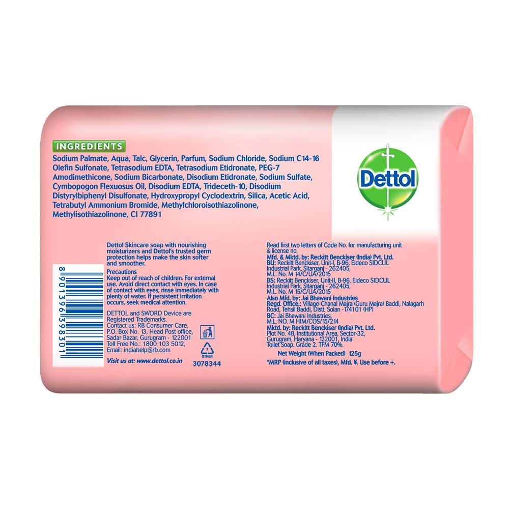 Dettol Skincare Germ Protection Bathing Soap bar, 125gm (Pack of 4)