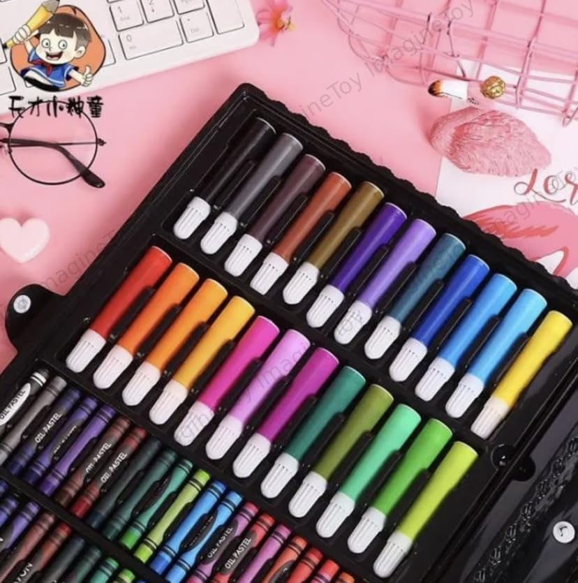 Toy Imagine 168 Pieces Art Set for Kids Drawing Painting Kit | Colour Set with Crayons Markers Oil Pastels Water Colours & Case | Stationery Kit for Kids 6–12 | Art Craft Supplies Gift for Boys & Girls(Assorted)
