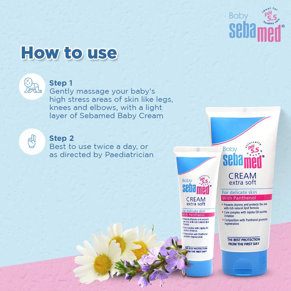 Sebamed Baby Cream Extra Soft 50m|Ph 5.5| Panthenol and Jojoba Oil|Clinically tested| ECARF Approved (Pack of 2)