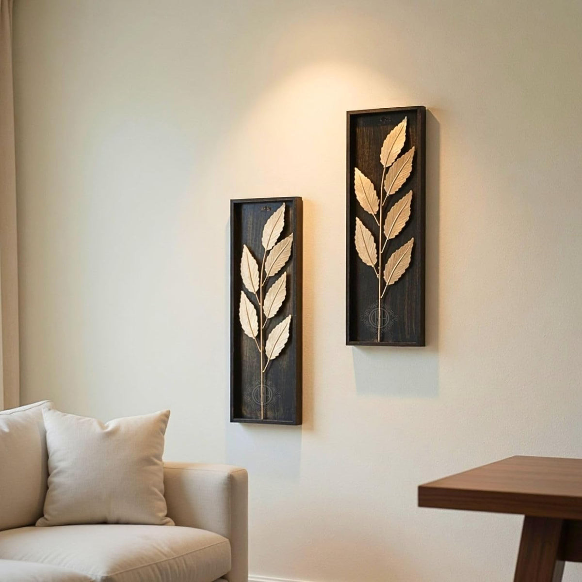 DSH Leaf Wall Art Panels Modern Rustic Home Décor Wall Hanging Sculpture for Living Room, Bedroom & Office (45X15 CM) Decoration Item (Titan Leaf, 2 Frames)
