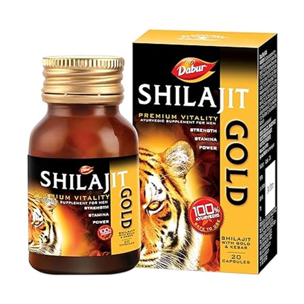 DABUR Shilajit Gold - 20 Capsules | 100% Ayurvedic Capsules for Strength , Stamina and Power | Premium Ayurvedic Supplement | For Men