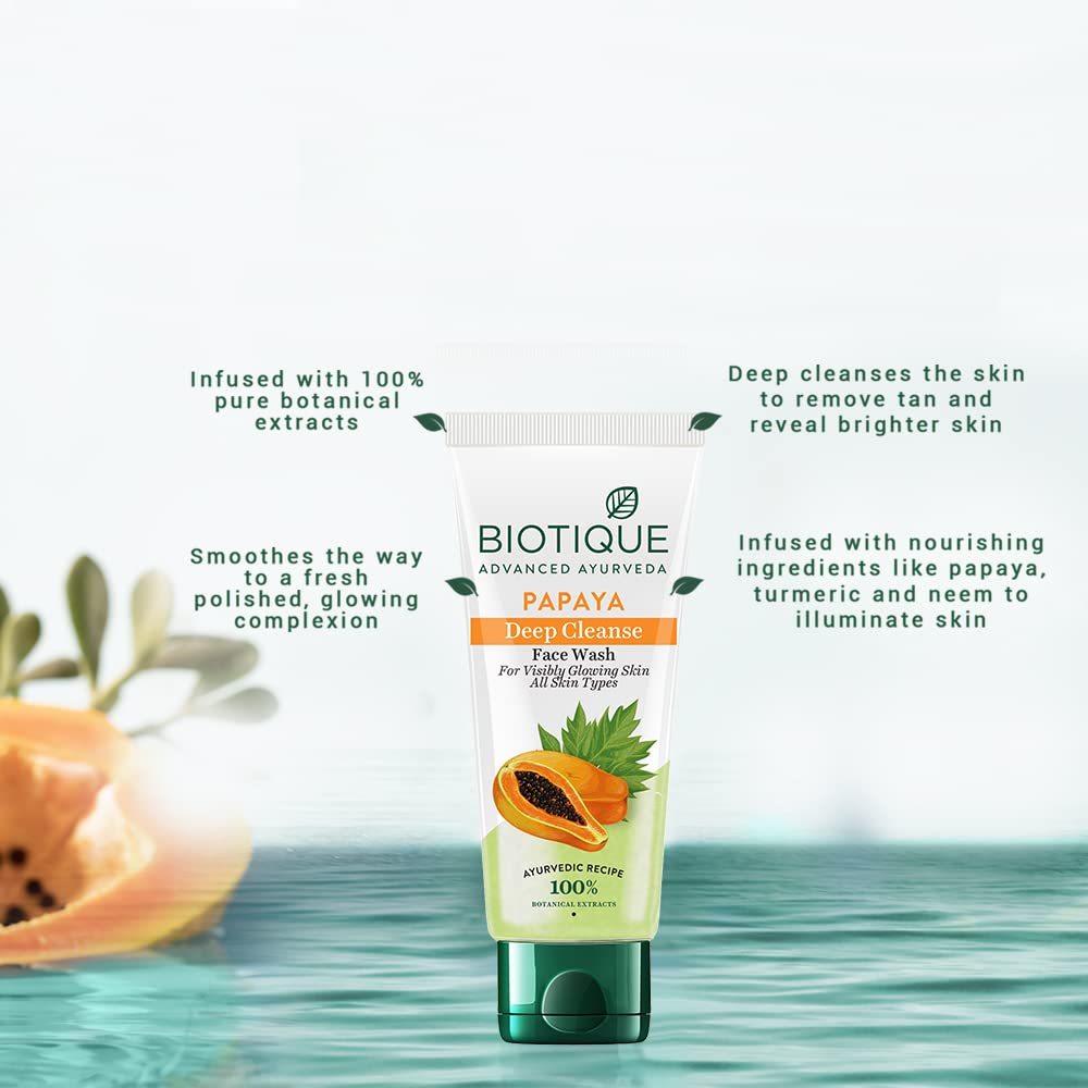 Biotique Papaya Deep Cleanse Face Wash | Gentle Exfoliation | Visibly Glowing Skin | 100% Botanical Extracts| Suitable for All Skin Types | 2x100ml (Pack of 4)