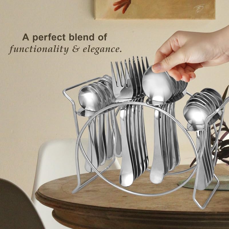 Parage Stainless steel Cutlery stand for dining table/Cutlery Rack for 24 pieces/Spoon stand/holder, Heavy Duty, Chrome Finish- ONLY STAND (Oval)