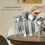Parage Stainless steel Cutlery stand for dining table/Cutlery Rack for 24 pieces/Spoon stand/holder, Heavy Duty, Chrome Finish- ONLY STAND (Oval)