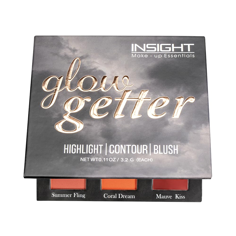 INSIGHT Glow Getter 3-in-1 Blusher, Highlighter & Contour Palette | Face Sculpting, Shimmer & Glow Makeup Compact | Long-Lasting, Travel-Friendly 28.8 g