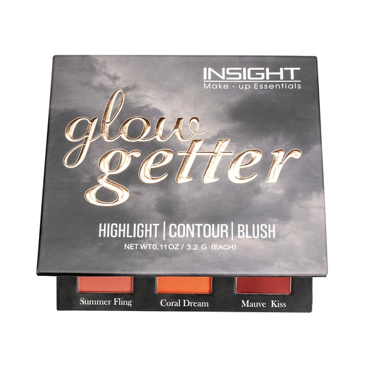INSIGHT Glow Getter 3-in-1 Blusher, Highlighter & Contour Palette | Face Sculpting, Shimmer & Glow Makeup Compact | Long-Lasting, Travel-Friendly 28.8 g