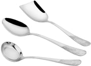 Parage 3 Pieces Stainless Steel Serving Spoons Set for Dining Table/Kitchen, 1.8 mm Heavy Gauge (1 Soup Ladle (Karchi), 1 Solid Spoon (Chamcha), 1 Rice Spoon), Silver (Pack of 3)
