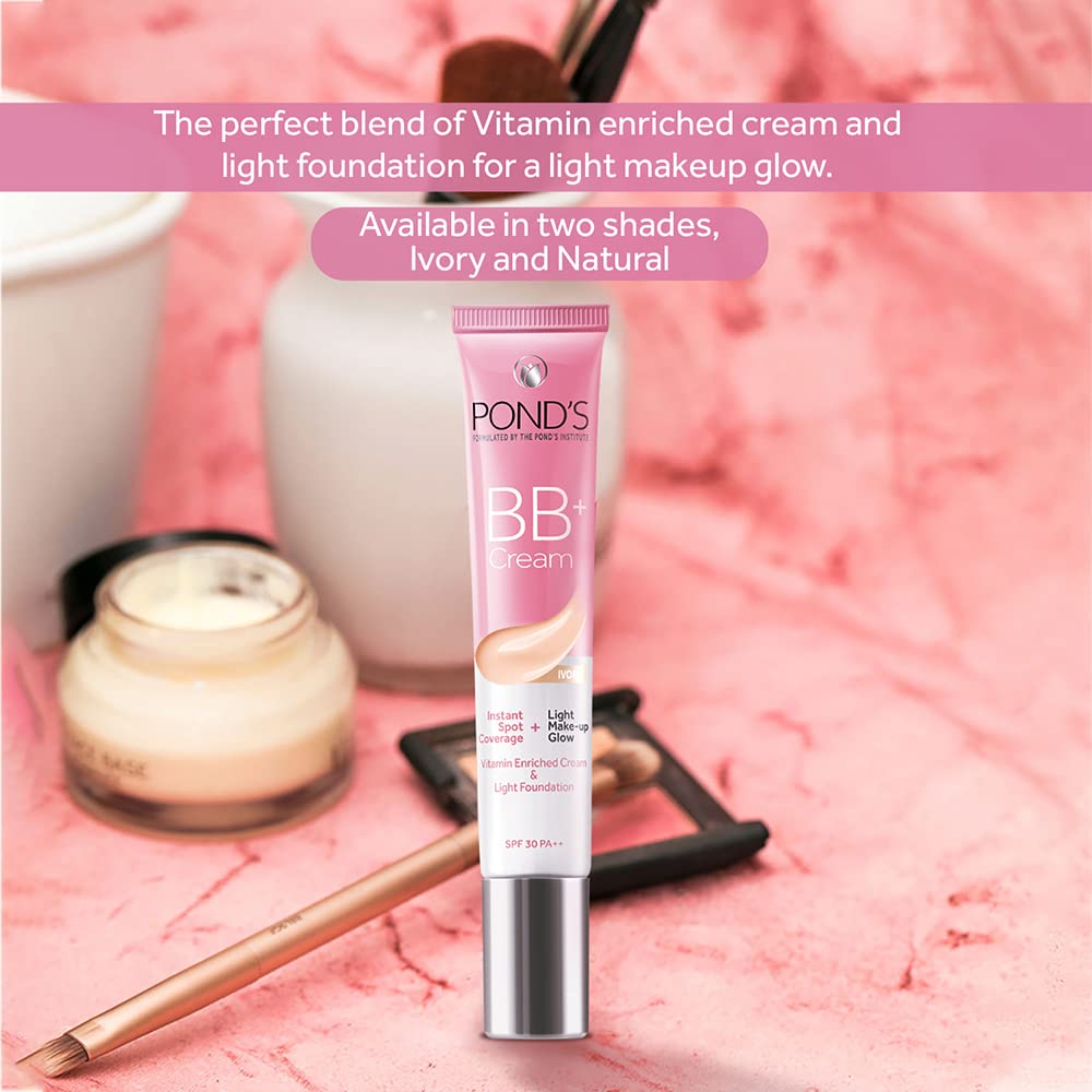 POND'S Bb+ Natural Cream, Instant Spot Coverage + Light Make-Up Glow For All Skin Types, Ivory 18G (Pack Of 2)