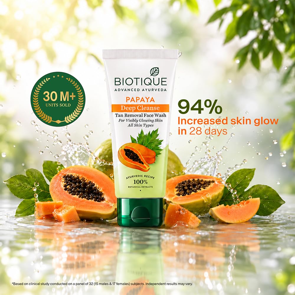 Biotique Papaya Deep Cleanse Face Wash | Gentle Exfoliation | Visibly Glowing Skin | 100% Botanical Extracts| Suitable for All Skin Types | 100ml