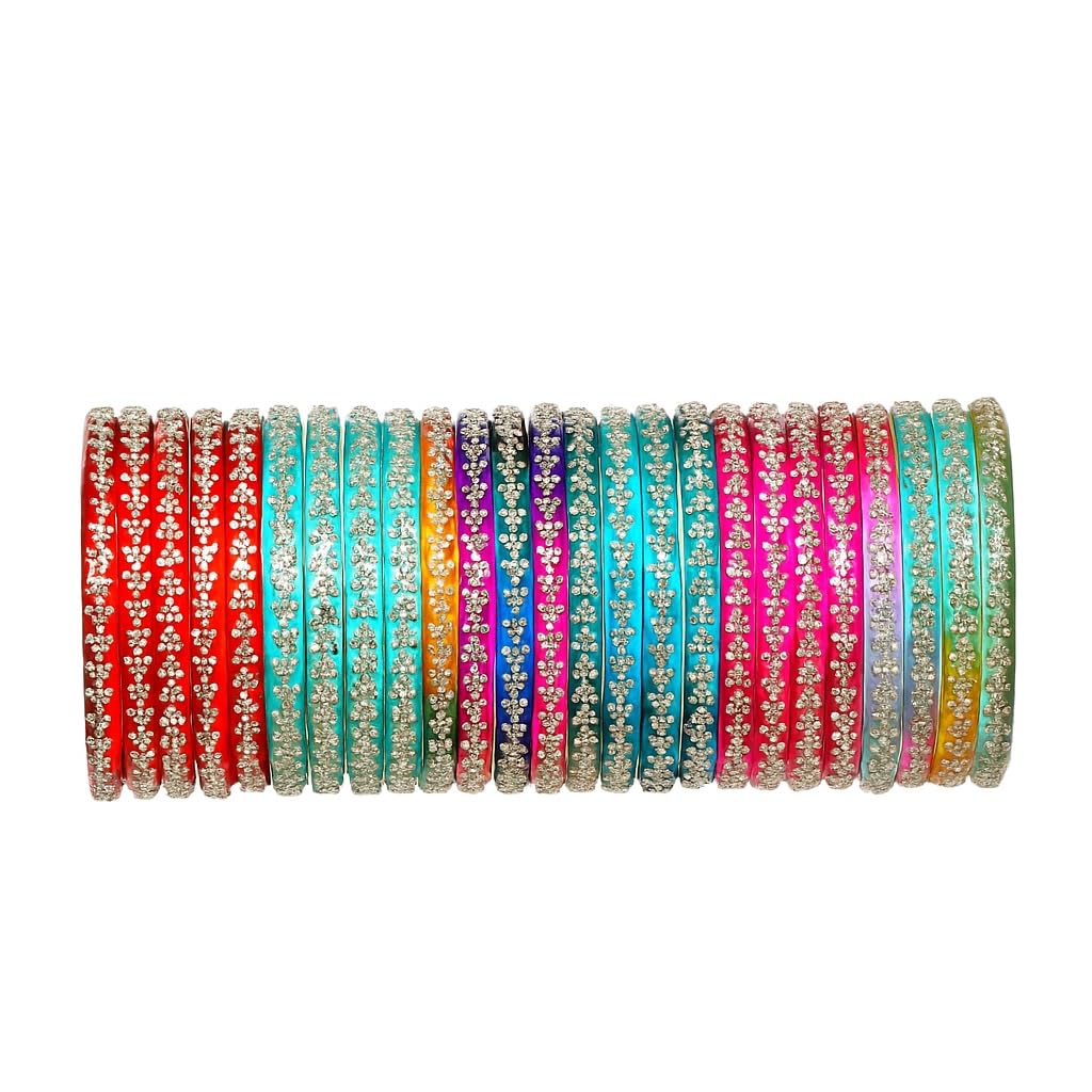 NMII Latest Stylish Glass Bangle Set Studded With Zircon Stones For Women & Girls | Daily Use Chudi Fancy | Trendy Glass Bangles | Kanch Ki Chudi For Ladies | Festive Glass Bangles For Girl-Pack Of 24