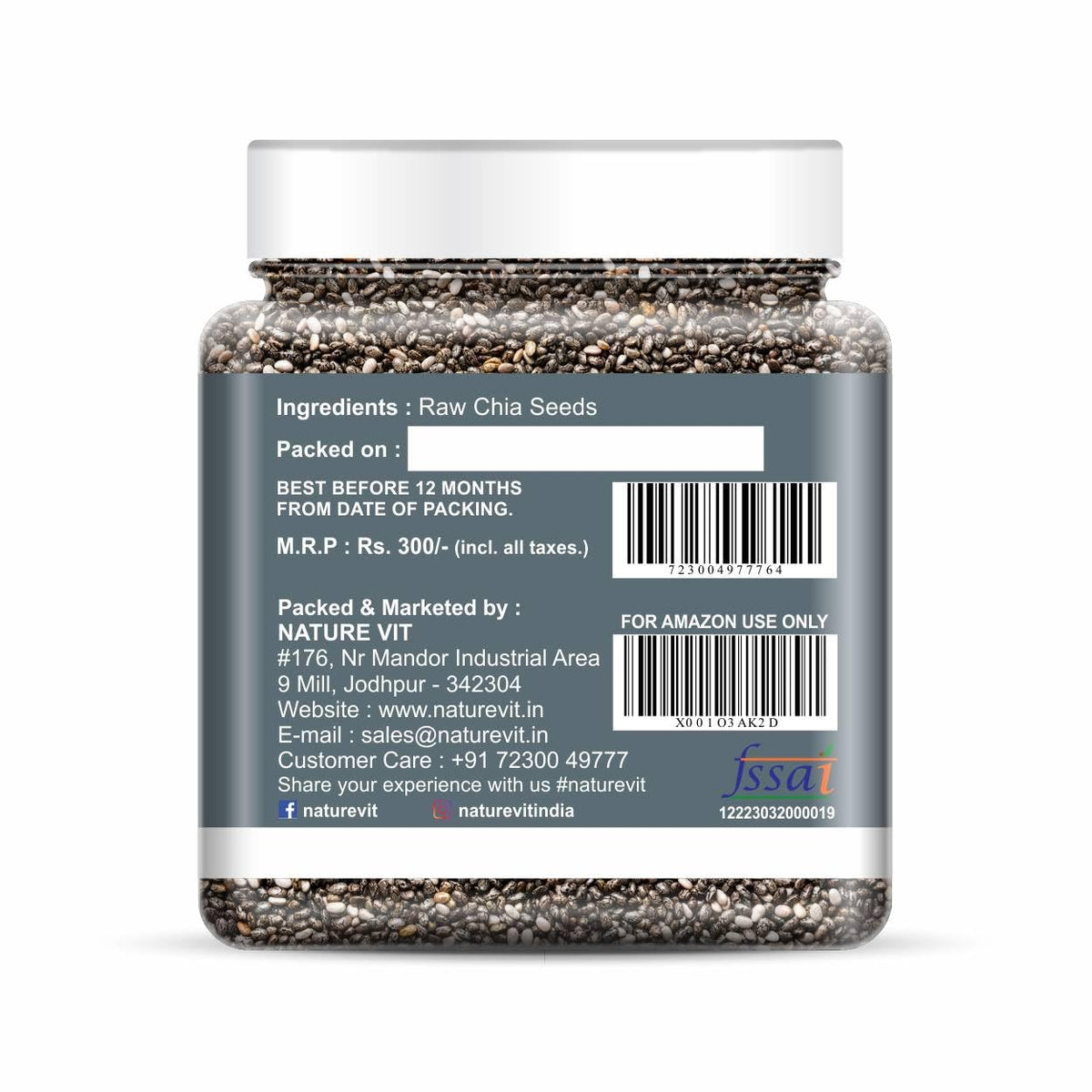 NatureVit Raw Chia Seeds 250g | Superfood for Eating | Rich in Omega-3, Fiber & Protein | Ideal for Weight Loss, Digestion & Energy | Gluten-Free & Vegan