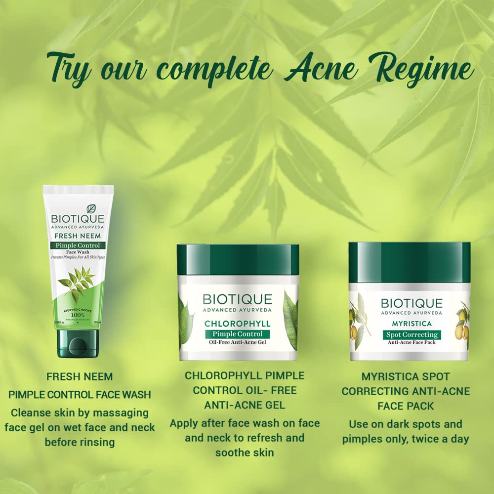 Biotique Fresh Neem Pimple Control Face Wash Prevents Pimples For All Skin Types, 100ml