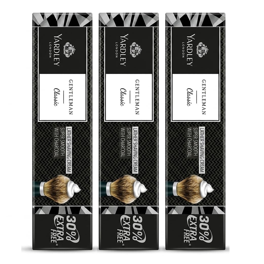 Yardley London Gentleman Classic Super Smooth Lather Shaving Cream with Charcoal | Rich Creamy Lather for Smooth & Comfortable Shave | Refreshing Fragrance | Men's Shaving Cream | 78g Each (Pack of 3)