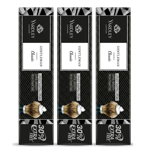 Yardley London Gentleman Classic Super Smooth Lather Shaving Cream with Charcoal | Rich Creamy Lather for Smooth & Comfortable Shave | Refreshing Fragrance | Men's Shaving Cream | 78g Each (Pack of 3)