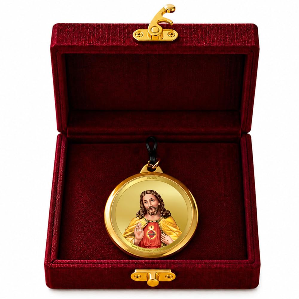 DIVINITI 24K Gold Plated Double-Sided Religious Pendant with Premium Gift Box, Spiritual Locket for Men & Women, Devotional Jewellery for Gifting & Everyday Wear | Jesus Christ & Holy Cross - CLR Pendant