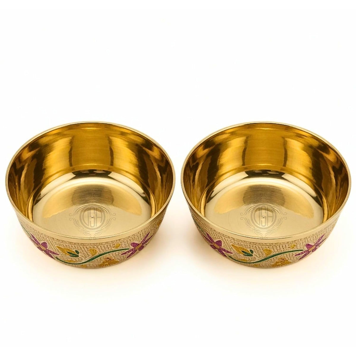 DSH Brass Serving Bowl Designer Dry Fruit & Snacks Katori Floral (3.5X4 cm) Metal Bowls for Kitchen & Dining Embossed Design Brass Bowl Katori Serving Dishes (2)