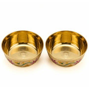 DSH Brass Serving Bowl Designer Dry Fruit & Snacks Katori Floral (3.5X4 cm) Metal Bowls for Kitchen & Dining Embossed Design Brass Bowl Katori Serving Dishes (2)