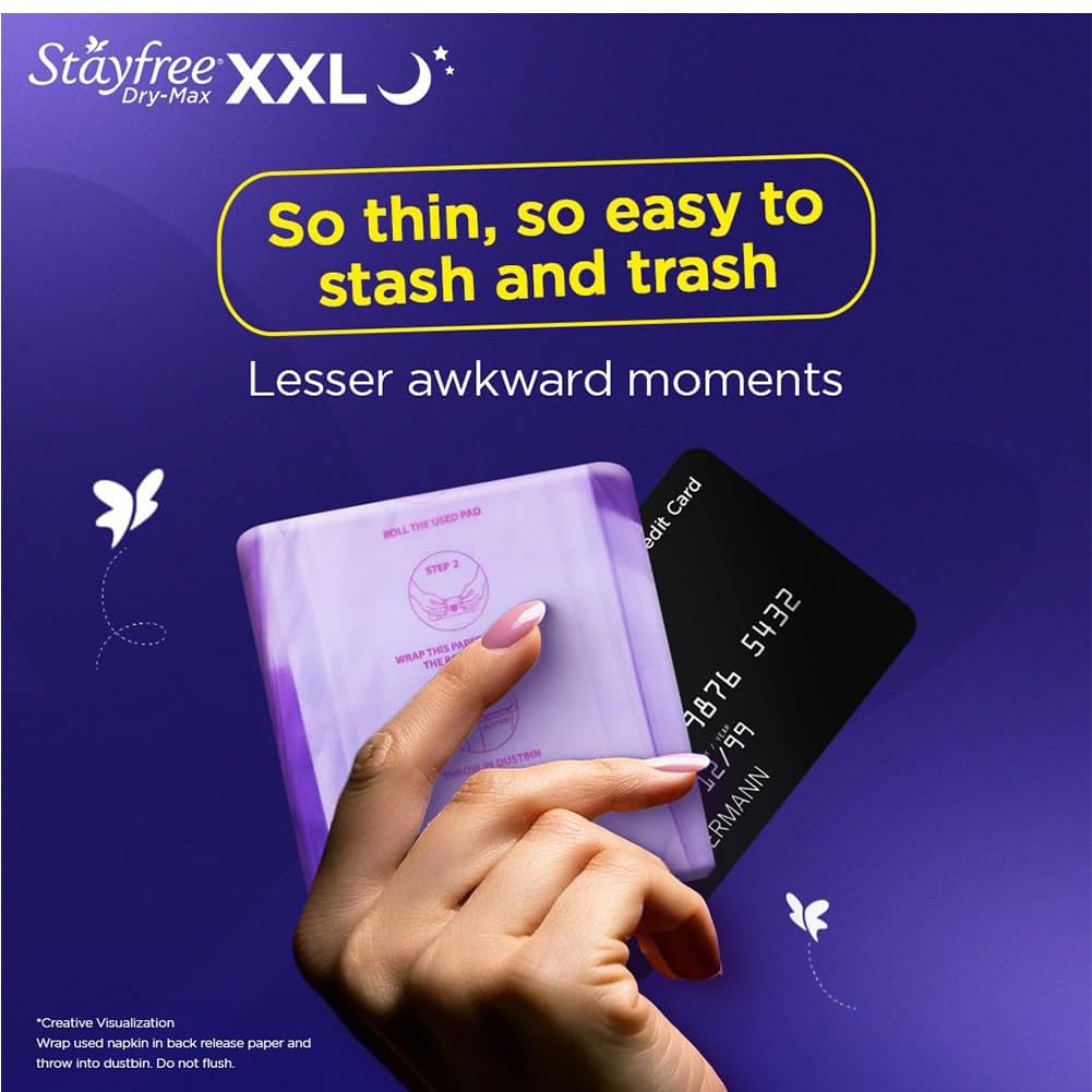 Stayfree Dry Max All Night Sanitary Pads – 42 Pads (Pack of 3 × 14) | Ultra‑Absorbent Overnight Protection | Extra Long | Comfortable Fit | Leak‑Lock Technology