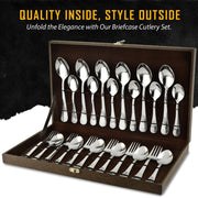 Parage 24 Pieces Premium Stainless Steel Cutlery Set, Home & Kitchen with Gift Box (6 Pieces Each Table Spoons, Table Forks, Dinner Spoon & Tea Spoons) with Leatherite Box (Imperial Design)