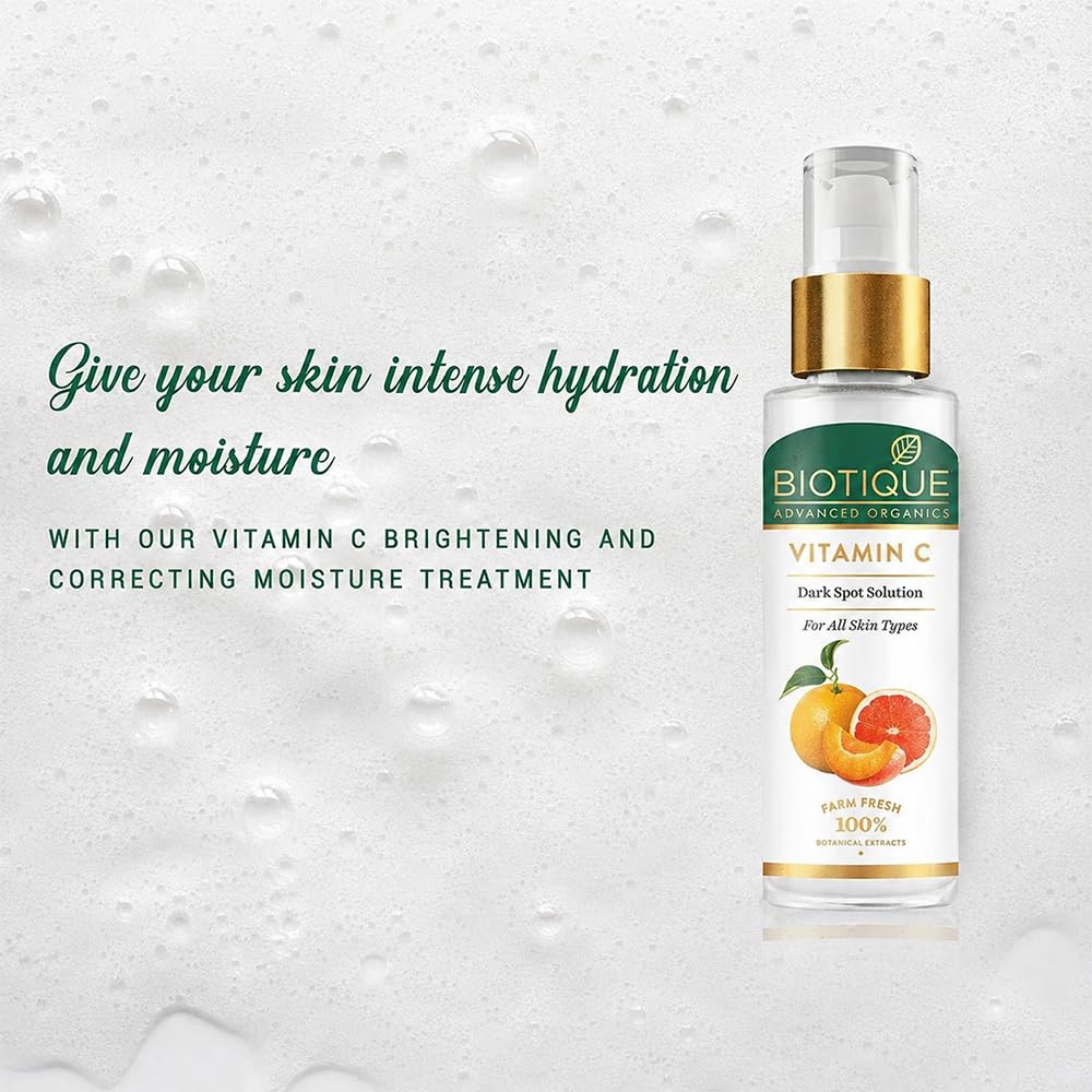 Biotique Vitamin C Dark Spot Solution Serum | Helps Reduce Dark Spots, Pigmentation & Uneven Skin Tone | Lightweight, Fast-Absorbing Serum | Suitable for All Skin Types | 30ml