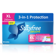 Stayfree Secure Xpert XL Sanitary Pads for Women | 290 mm | 18 Pads | Longer & Wider Pads for Heavy Flow | Air Soft Cover | Helps Prevent Skin Irritation | Fits in Pocket | Gel Lock Pockets for Instant & Deep Absorption | Dermatologically Tested