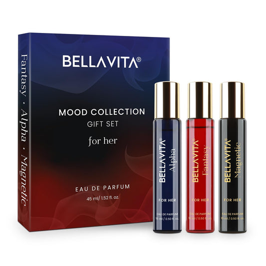 Bella Vita Luxury Mood Collection Gift Set 3x15ML | Long Lasting EDP Perfume for Women | Alpha, Fantasy & Magnetic | with Pink Pepper, Jasmine and Moss | Fruity, Floral Premium Fragrance for Woman