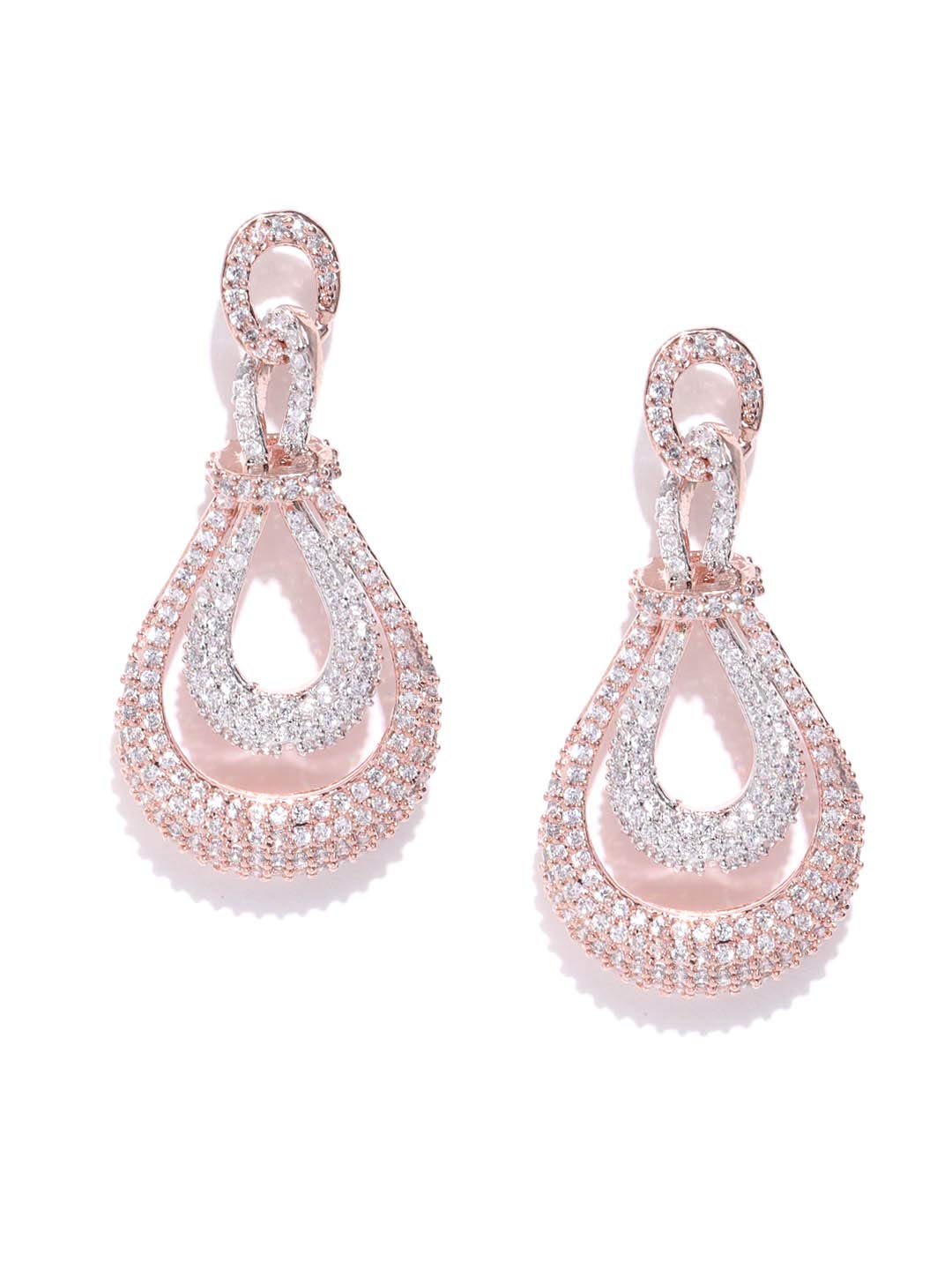 Priyaasi Elegant American Diamond Earrings for Women | Stylish Drop Design | Rose Gold Earrings for Women | Fashion Jewellery for Party, Weddings, & Gifting