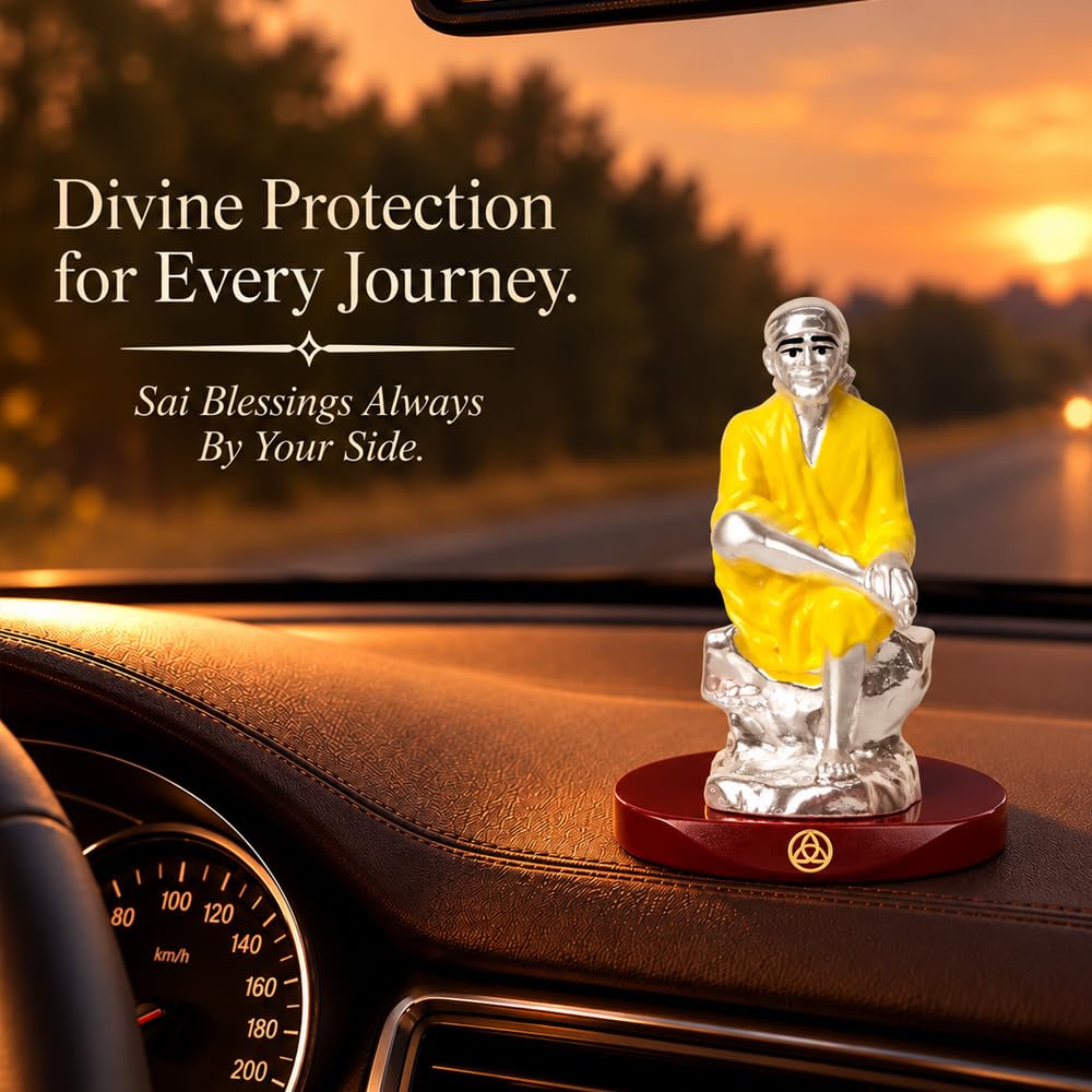 DIVINITI 999 Silver-Plated Sai Baba Idol | Shirdi Sai Murti for Home, Office & Pooja Mandir | Diwali, Housewarming & Spiritual Gift with Premium Gift Box | 9 x 6.5 CM