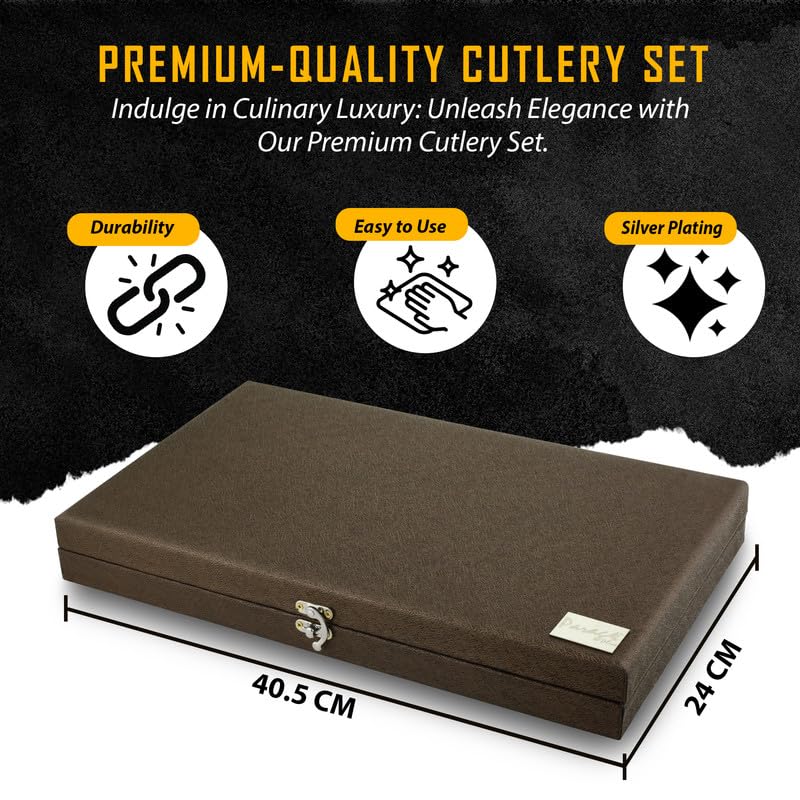 Parage 24 Pieces Premium Stainless Steel Cutlery Set, Home & Kitchen with Gift Box (6 Pieces Each Table Spoons, Table Forks, Tea Spoons, Butter Knife) with Leatherite Box